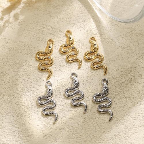 Pendentifs d'animaux en acier inoxydable , Acier inoxydable 304, serpent, Placage, DIY & pavé de micro zircon, plus de couleurs à choisir Vendu par sac