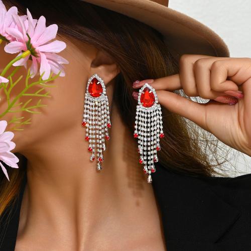 Zinc Alloy Tassel Earring, plated, for woman & with rhinestone 