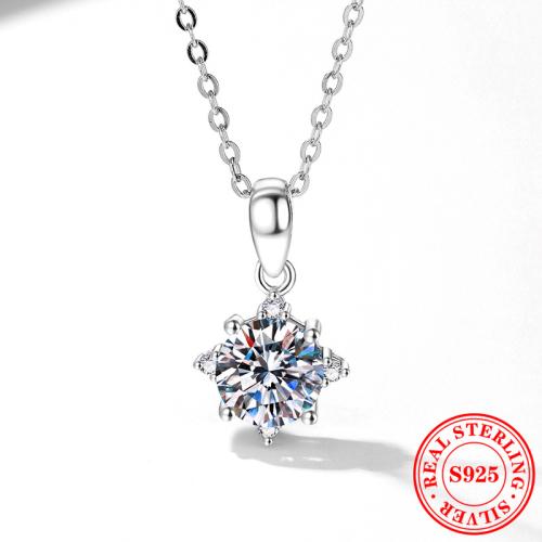 925 Sterling Silver Necklace, with 2inch extender chain, Eight Point Star, platinum plated & micro pave cubic zirconia & for woman Approx 15.7 Inch 