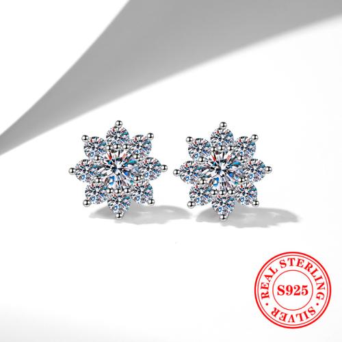 925 пробы Сережка-гвоздик, Форма цветка, покрытый платиной, разный размер для выбора & инкрустированное микро кубического циркония & Женский, продается Пара