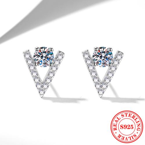 925 пробы Сережка-гвоздик, Буква V, покрытый платиной, различные материалы для выбора & инкрустированное микро кубического циркония & Женский, продается Пара
