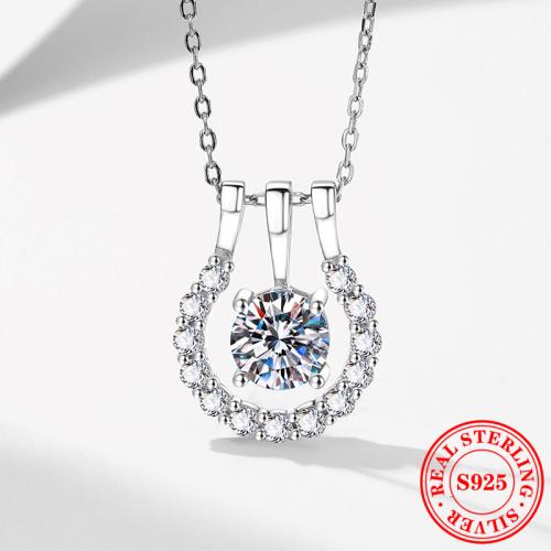 925 Sterling Silver Necklace, with 2inch extender chain, platinum plated & micro pave cubic zirconia & for woman Approx 15.7 Inch 
