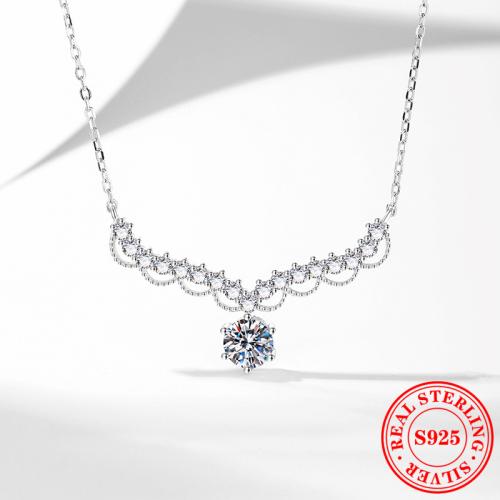 925 Sterling Silver Necklace, with 2inch extender chain, platinum plated & micro pave cubic zirconia & for woman Approx 15.7 Inch 