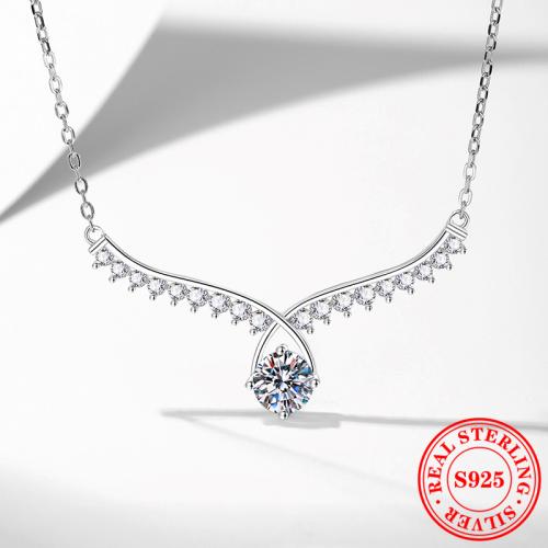 925 пробы Ожерелье, с 2inch наполнитель цепи, покрытый платиной, различные материалы для выбора & инкрустированное микро кубического циркония & Женский, длина:Приблизительно 15.7 дюймовый, продается PC