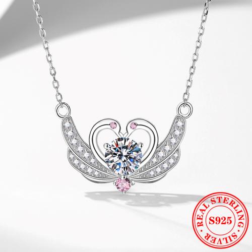 925 пробы Ожерелье, с 2inch наполнитель цепи, Лебедь, покрытый платиной, различные материалы для выбора & инкрустированное микро кубического циркония & Женский, длина:Приблизительно 15.7 дюймовый, продается PC