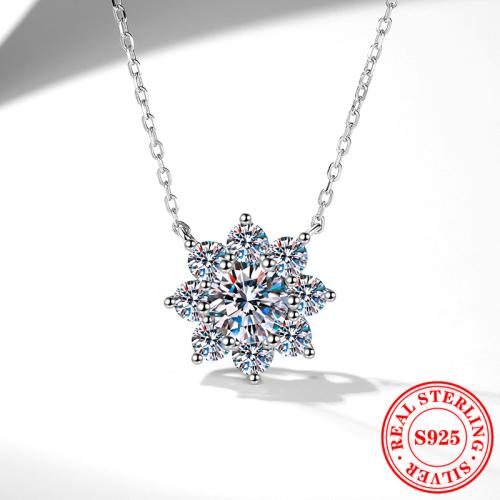 925 пробы Ожерелье, с 2inch наполнитель цепи, Форма цветка, покрытый платиной, различные материалы для выбора & инкрустированное микро кубического циркония & Женский, длина:Приблизительно 15.7 дюймовый, продается PC