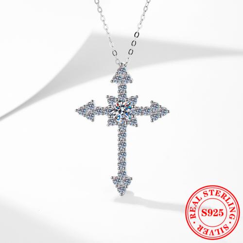 925 Sterling Silver Necklace, with 2inch extender chain, Cross, platinum plated & for woman Approx 15.7 Inch 