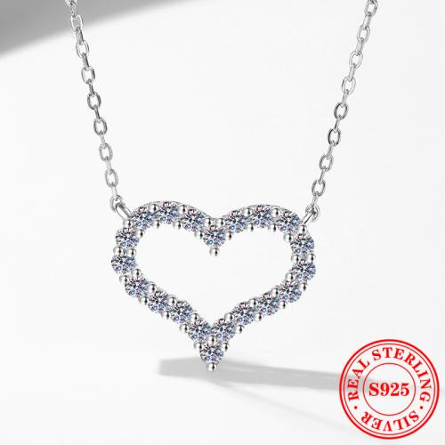 925 Sterling Silver Necklace, with 2inch extender chain, Heart, platinum plated & for woman Approx 15.7 Inch 