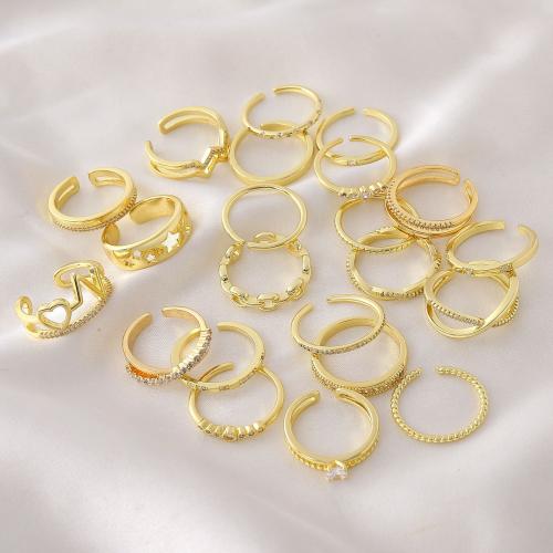 Anillo de dedo de cobre amarillo zirconia pavimenta Cubic, metal, chapado en color dorado, diferentes estilos para la opción & micro arcilla de zirconia cúbica & para mujer, Vendido por UD