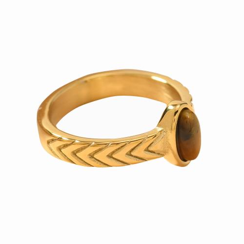 Gemstone Stainless Steel Finger Ring, 304 Stainless Steel, with Natural Stone, 18K gold plated, fashion jewelry & Unisex, US Ring 