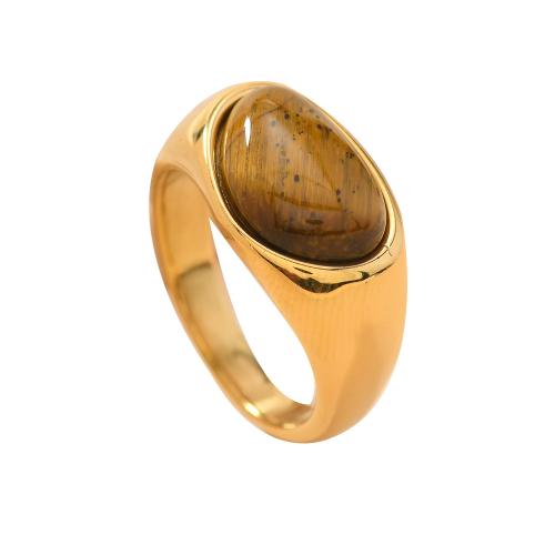 Gemstone Stainless Steel Finger Ring, 304 Stainless Steel, with Natural Stone, 18K gold plated, fashion jewelry & Unisex, US Ring 
