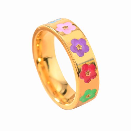 Enamel Stainless Steel Finger Ring, 304 Stainless Steel, gold color plated & for woman, multi-colored mm, US Ring 