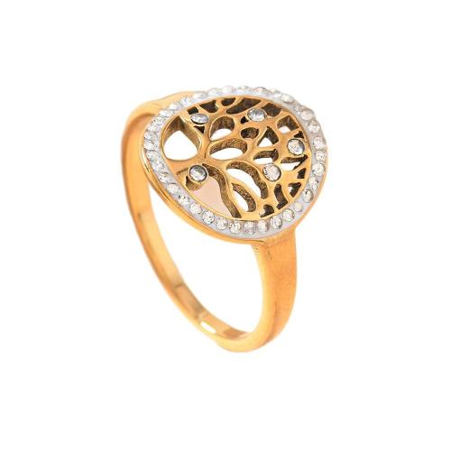 Bague en acier inoxydable , Acier inoxydable 304, Placage de couleur d'or, normes différentes pour le choix & pour femme & avec strass & creux, Vendu par PC
