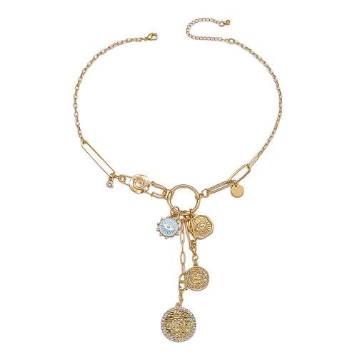 Evil Eye Jewelry Necklace, Zinc Alloy & for woman & enamel & with rhinestone, golden 