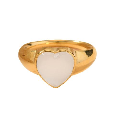 Gemstone Stainless Steel Finger Ring, 304 Stainless Steel, with Natural Stone, 18K gold plated, fashion jewelry & for woman 