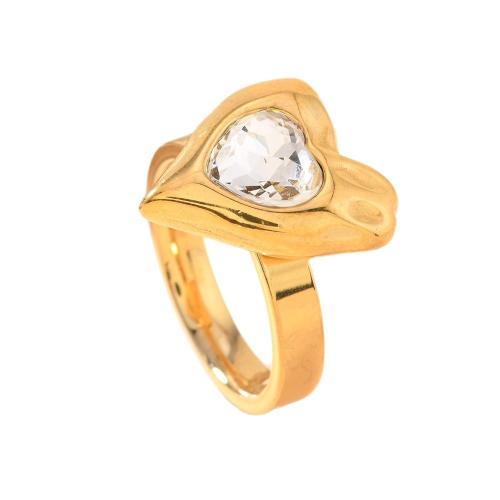 Gemstone Stainless Steel Finger Ring, 304 Stainless Steel, with Natural Stone, gold color plated, fashion jewelry & for woman 