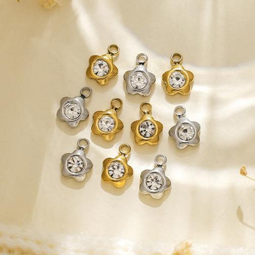 Pendentifs en acier inoxydable zircons cubiques, Acier inoxydable 304, fleur, Placage, DIY & pavé de micro zircon, plus de couleurs à choisir Vendu par sac