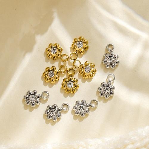 Pendentifs en acier inoxydable zircons cubiques, Acier inoxydable 304, fleur, Placage, DIY & pavé de micro zircon, plus de couleurs à choisir Vendu par sac