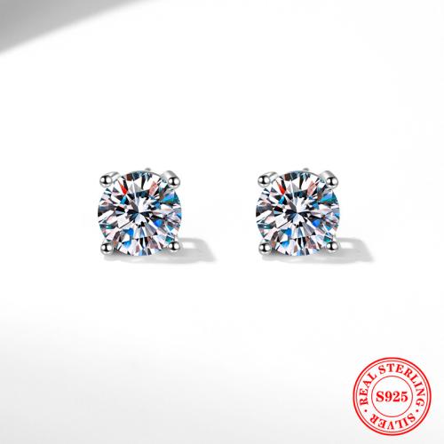 Argent sterling 925 boucle d oreille dormeuse, Rond, Plaqué de platine, différents matériaux pour le choix & normes différentes pour le choix & pour femme, Vendu par paire[