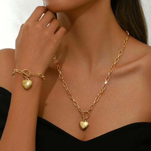 aleación de zinc Pulsera y collar, Corazón, chapado en color dorado, 2 piezas & para mujer, Vendido por UD