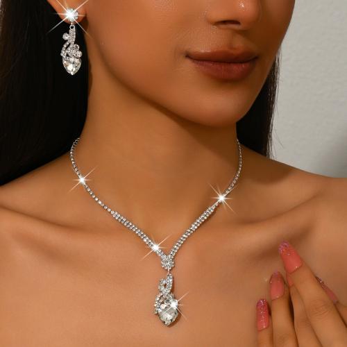 Zinklegierung Mode Schmuckset, mit Kristall, silberfarben plattiert, 2 Stück & für Frau & mit Strass, keine, verkauft von setzen