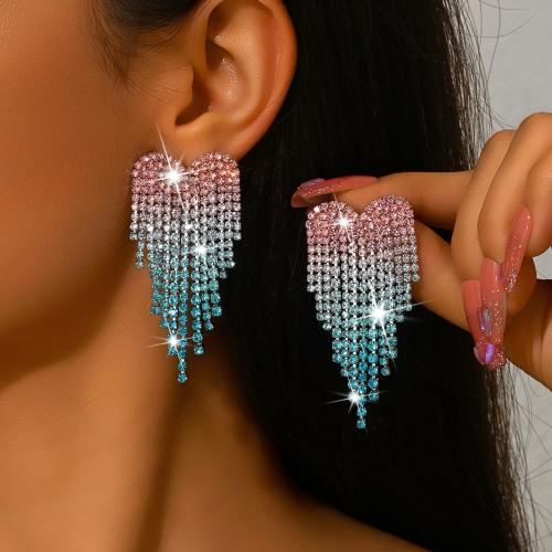 laiton boucle d'oreille en gland, coeur, Placage, pour femme & avec strass, plus de couleurs à choisir, Vendu par paire