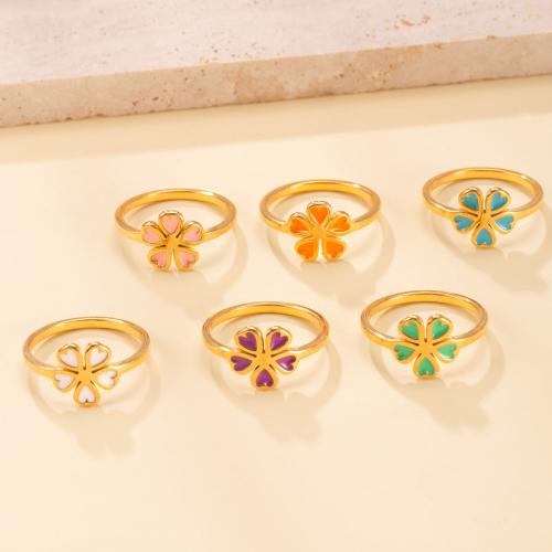 Enamel Stainless Steel Finger Ring, 304 Stainless Steel, gold color plated & for woman 