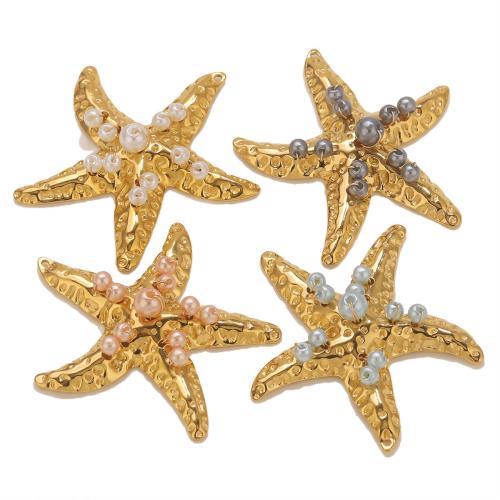 Pendentifs d'animaux en acier inoxydable , Acier inoxydable 304, avec perle de plastique, étoile de mer, Placage de couleur d'or, DIY, plus de couleurs à choisir, Vendu par PC