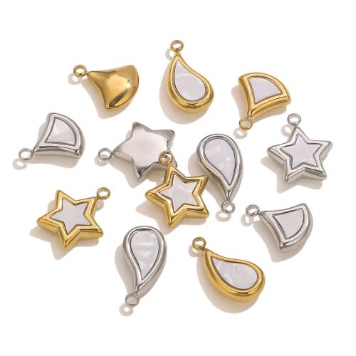 Pendentifs en acier inoxydable, Acier inoxydable 304, avec coquille blanche, Placage ionique sous vide, DIY & styles différents pour le choix, plus de couleurs à choisir Vendu par sac