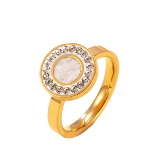 Bague en acier inoxydable , Acier inoxydable 304, avec Acrylique, Placage, normes différentes pour le choix & pour femme & avec strass, doré, Vendu par PC