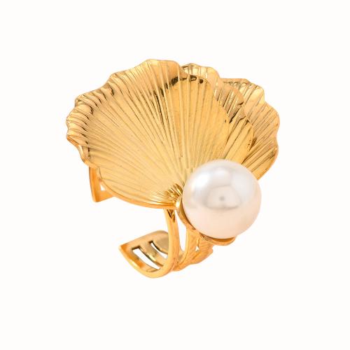 Edelstahl Fingerring, 304 Edelstahl, mit Kunststoff Perlen, plattiert, Modeschmuck & verschiedene Stile für Wahl & für Frau, goldfarben, Größe:8, verkauft von PC