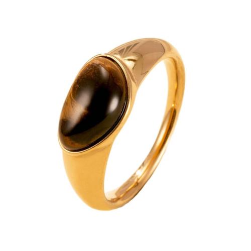 Gemstone Stainless Steel Finger Ring, 304 Stainless Steel, with Natural Stone, 18K gold plated, fashion jewelry & Unisex, US Ring 