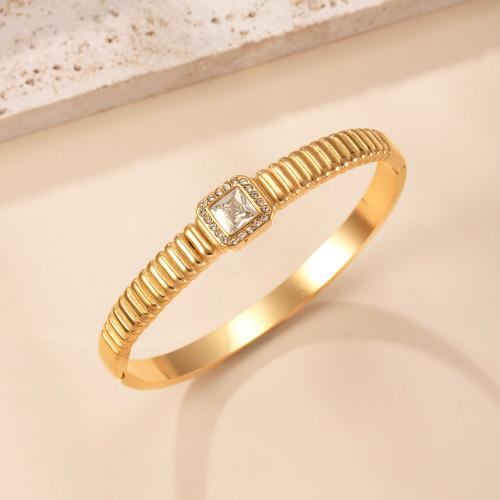 Stainless Steel Bangle, 304 Stainless Steel, 18K gold plated & for woman & with rhinestone 