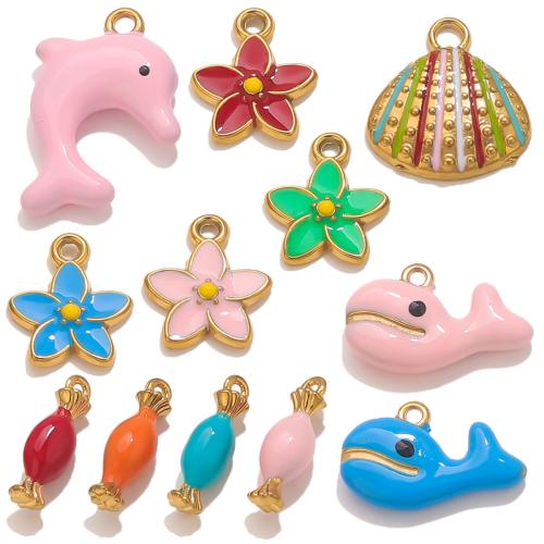 Pendentifs en acier inoxydable, Acier inoxydable 304, Placage de couleur d'or, DIY & styles différents pour le choix & émail, plus de couleurs à choisir Vendu par sac