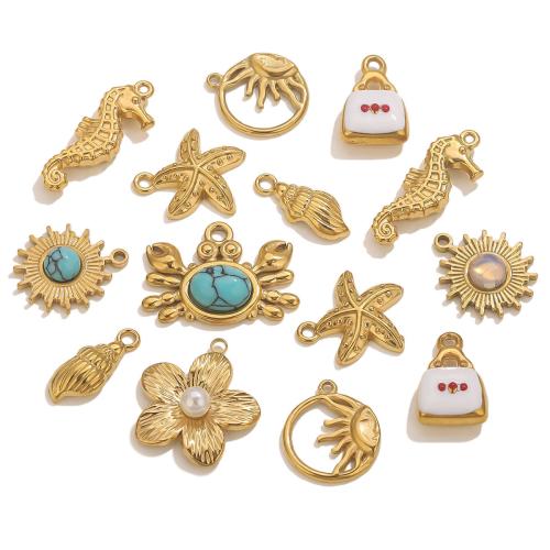 Pendentifs en acier inoxydable, Acier inoxydable 304, avec turquoise, Plaqué or 18K, DIY & styles différents pour le choix, Vendu par PC