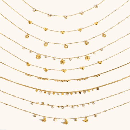 Ожерелье Цирконий нержавеющей стали, Нержавеющая сталь 304, с кубический цирконий, 18K позолоченный, ювелирные изделия моды & разные стили для выбора & Женский, продается PC