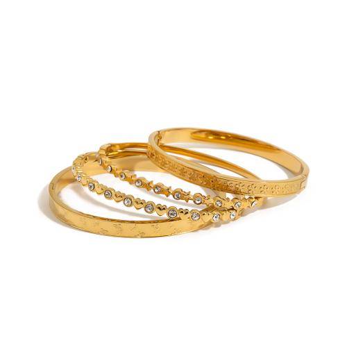Stainless Steel Bangle, 304 Stainless Steel, 18K gold plated & for woman & with rhinestone 