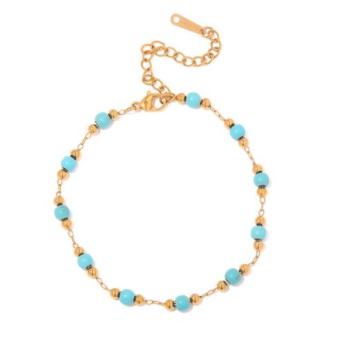 Stainless Steel Chain Bracelets, 304 Stainless Steel, with turquoise, gold color plated, fashion jewelry & for woman 