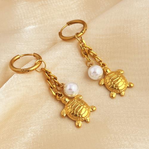 Edelstahl Tropfen Ohrring, 304 Edelstahl, mit Kunststoff Perlen, plattiert, Modeschmuck & für Frau, goldfarben, verkauft von Paar