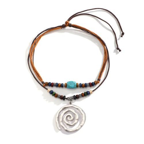 Fashion Multi Layer Necklace, Zinc Alloy, with turquoise & Porcelain & Wax Cord & Wood, plated, fashion jewelry & for woman 