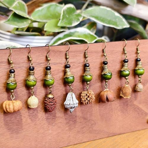 Laiton Dangle boucle d'oreille, avec bois, bijoux de mode & styles différents pour le choix & pour femme Environ 6 cm, Vendu par paire