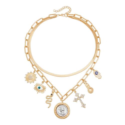Collier de mode Multi couche, alliage de zinc, Placage, Double couche & bijoux de mode & pour femme, doré, Vendu par PC