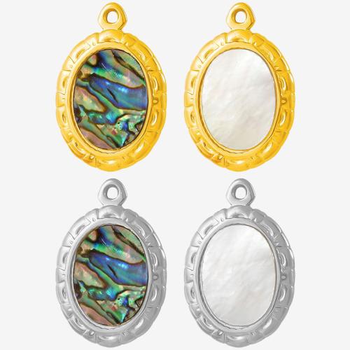 304 Stainless Steel Pendant, with White Shell & Abalone Shell, plated, DIY 