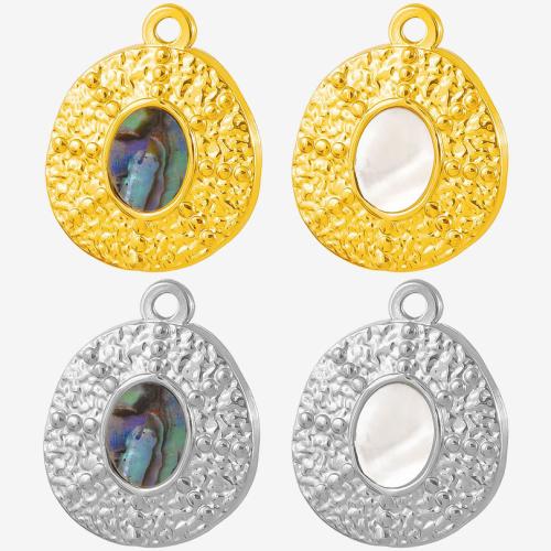 304 Stainless Steel Pendant, with White Shell & Abalone Shell, Round, plated, DIY 
