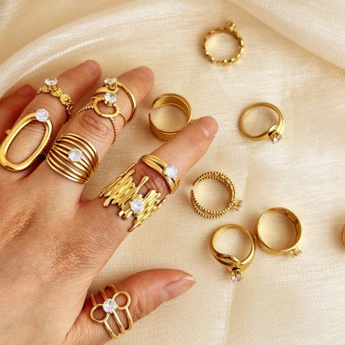 Bague en acier inoxydable, Acier inoxydable 304, Placage, envoyé au hasard & pour femme & avec strass, doré, Vendu par PC