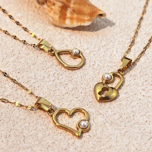 Edelstahl Schmuck Halskette, 304 Edelstahl, mit Kunststoff Perlen, plattiert, verschiedene Stile für Wahl & für Frau & hohl, goldfarben, verkauft von PC