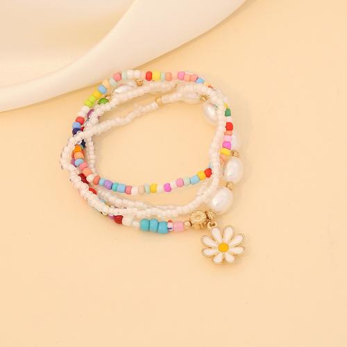 Seedbead Armband-Set, mit elastischer Faden & Glas & Kunststoff Perlen & Zinklegierung, handgemacht, drei Stücke & verschiedene Stile für Wahl & für Frau, farbenfroh, Länge:ca. 18 cm, verkauft von setzen