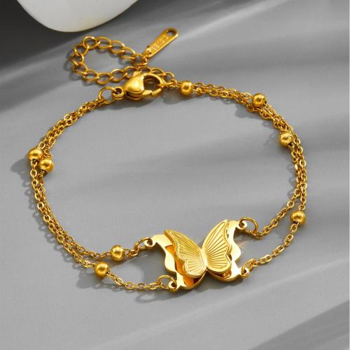 Bracelet en acier inoxydable, Acier inoxydable 304, Placage, Double couche & bijoux de mode & pour femme, doré Environ 16 cm, Vendu par PC[