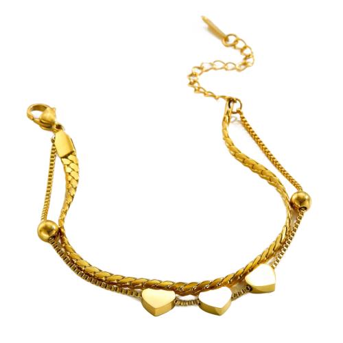 Bracelet en acier inoxydable, Acier inoxydable 304, Placage, Double couche & bijoux de mode & pour femme, doré Environ 16 cm, Vendu par PC[