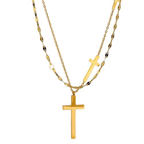 Collier de mode Multi couche, Acier inoxydable 304, Placage, Double couche & bijoux de mode & pour femme, doré Environ 45 cm, Vendu par PC